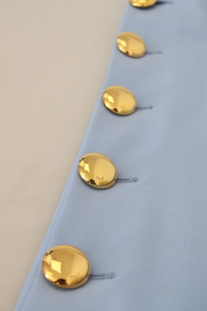 Light Blue Button Wide Leg Pants