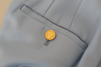 Light Blue Button Wide Leg Pants