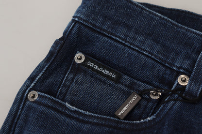 Blue Cotton Skinny Tattered Denim Jeans