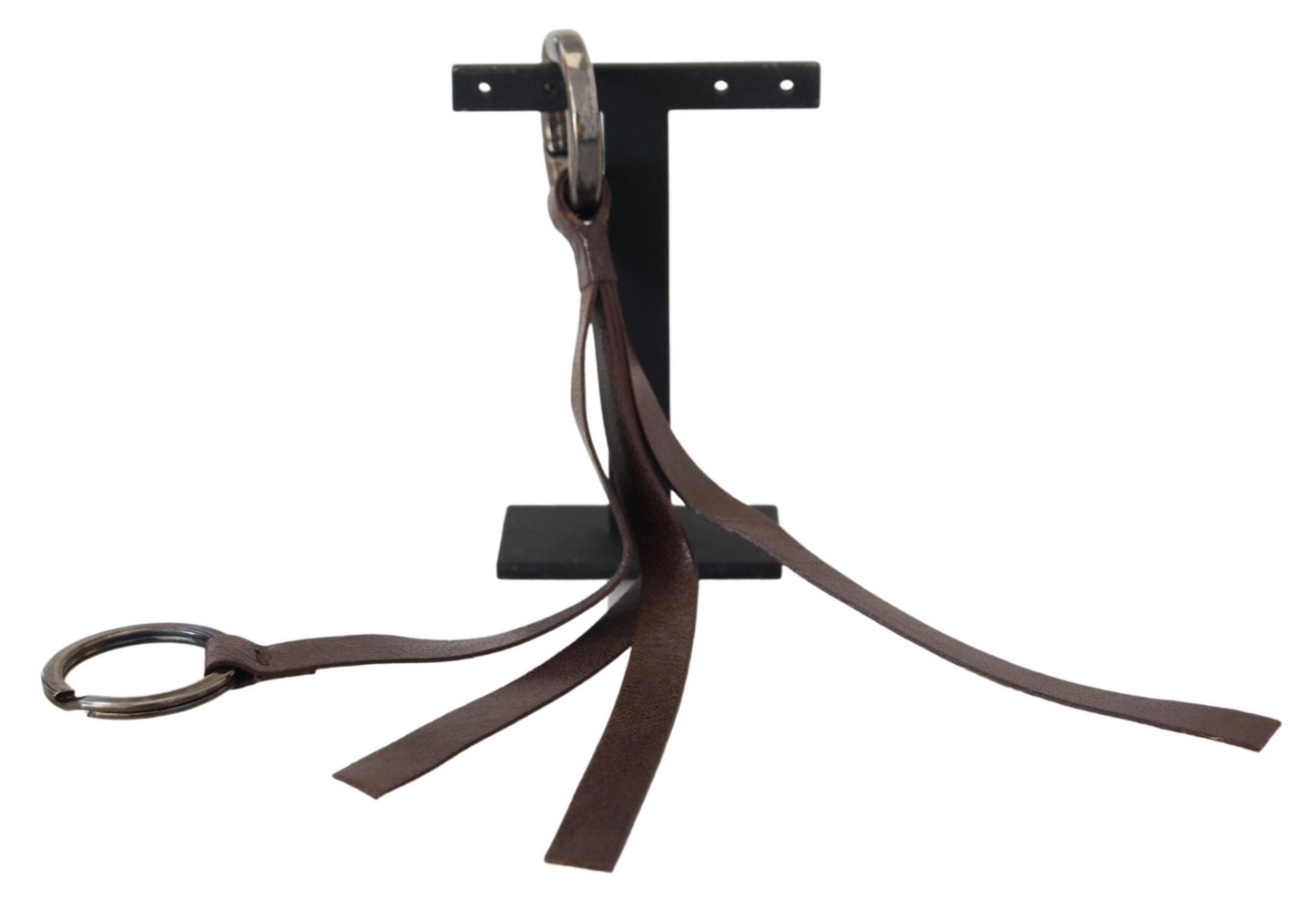 Brown Leather Silver Tone Metal Keyring Keychain