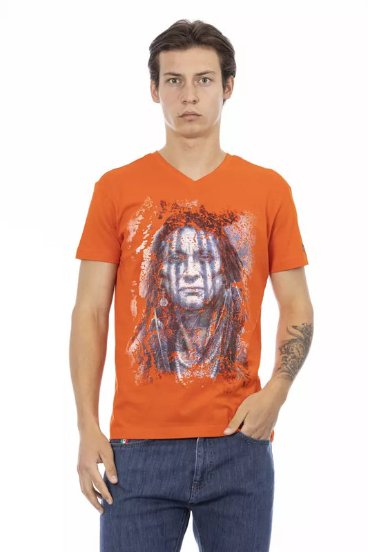 Orange Cotton Men V-Neck T-Shirt
