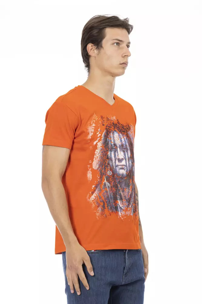 Orange Cotton Men V-Neck T-Shirt
