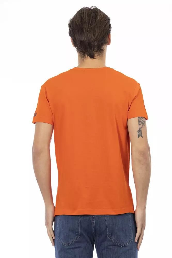 Orange Cotton Men V-Neck T-Shirt