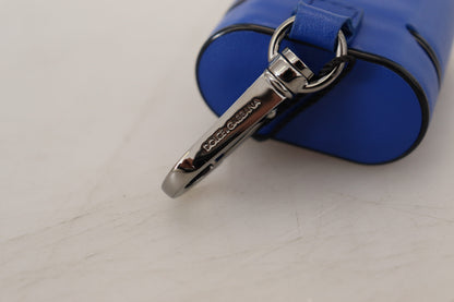 Blue Leather Silver Metal Logo Airpods Case
