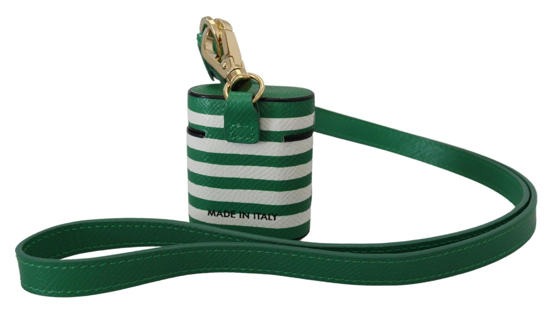 Green Leather Strap Gold Metal Logo Airpods Case