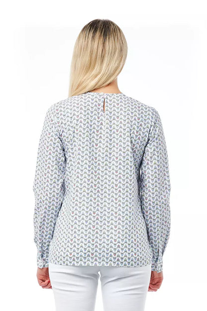 White Cotton Women Shirt with Skull Print Closure Detail