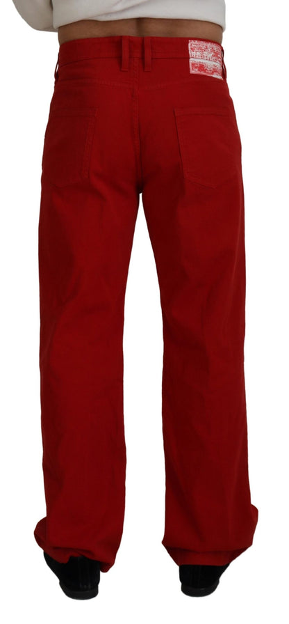 Red Cotton Straight Fit Men Denim Jeans