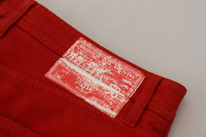 Red Cotton Straight Fit Men Denim Jeans