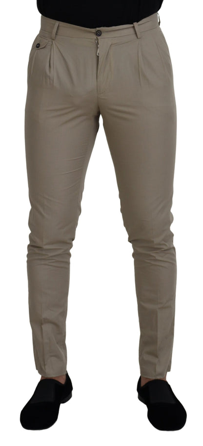 Beige Cotton Slim Fit Men Pants