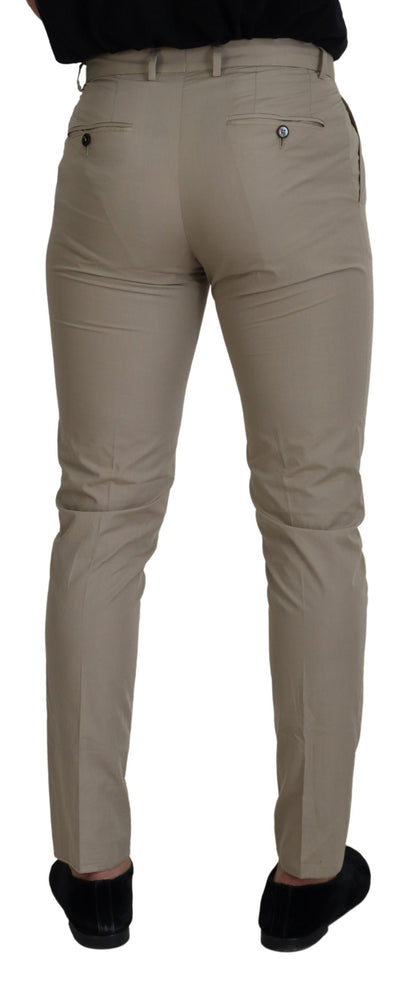 Beige Cotton Slim Fit Men Pants