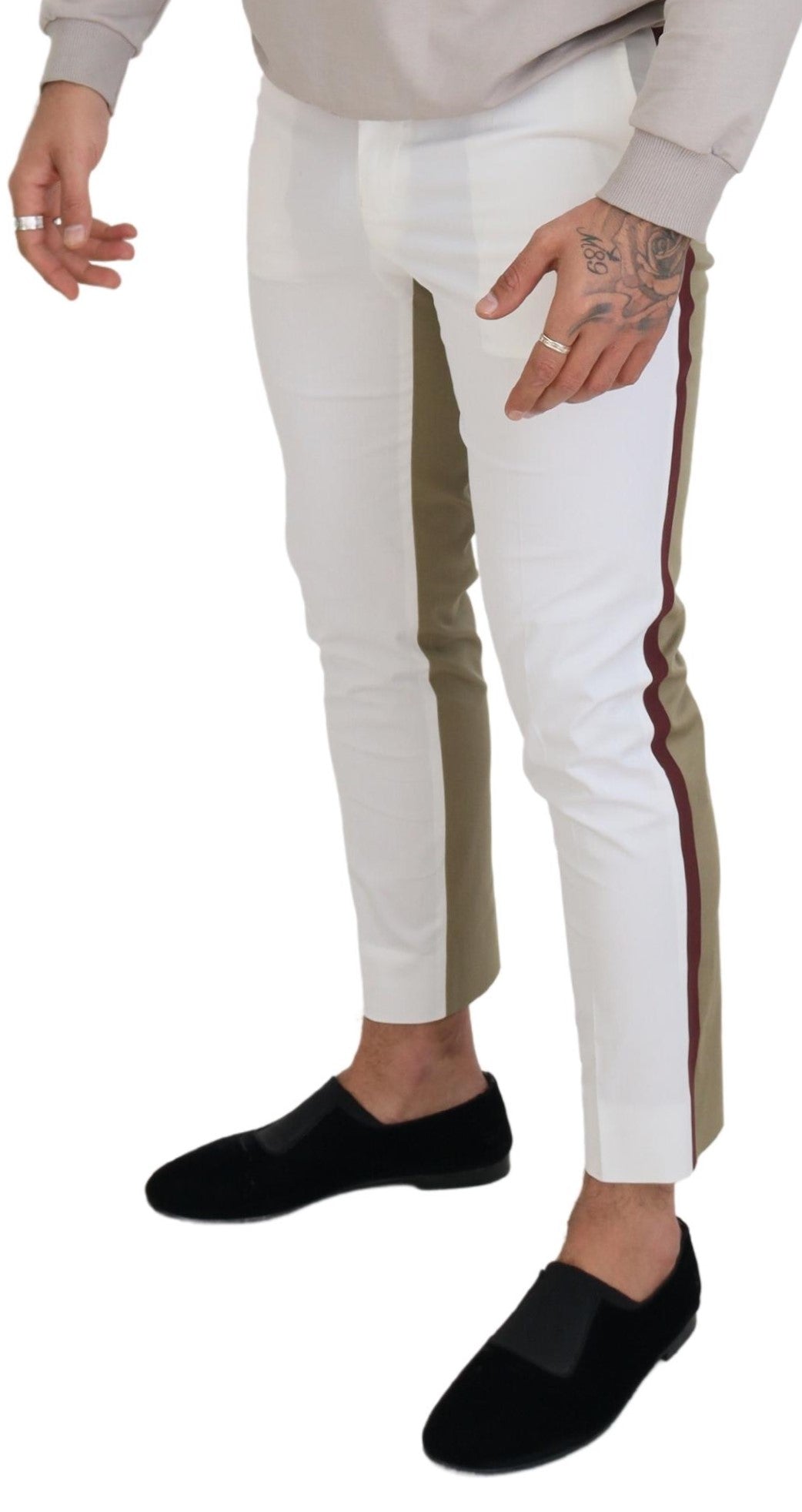 White Brown Slim Fit Chino Pants
