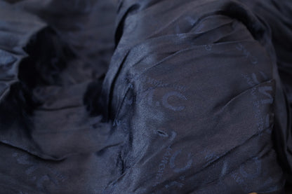 Blue Silk Shawl Foulard Fringes Scarf