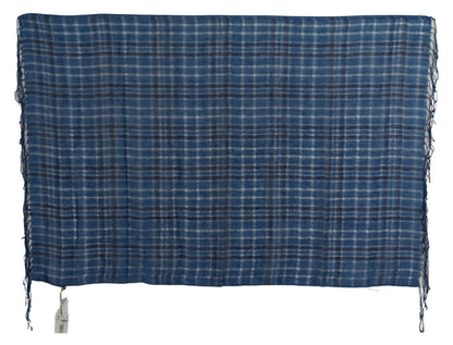 Blue Linen Shawl Foulard Fringes Scarf