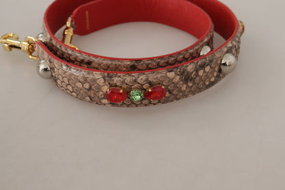 Brown Python Leather Crystals Shoulder Strap