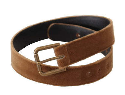 Brown Velvet Bronze Vintage Logo Metal Buckle Belt