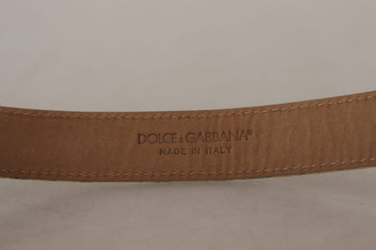 Blue Leather Jacquard Embossed Gold Metal Buckle Belt