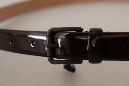 Black Patent Leather Logo Metal Waist Buckle Belt