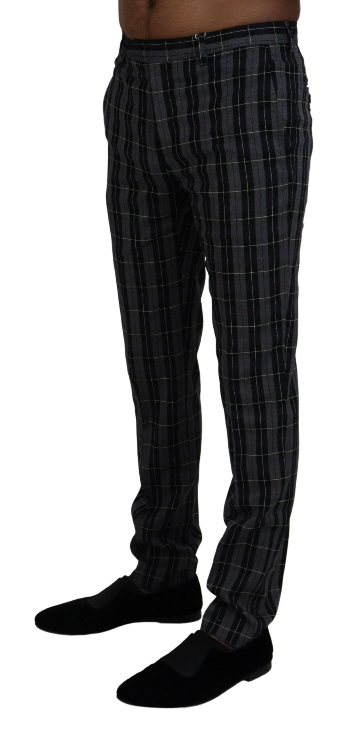 Gray Checkered Slim Fit Men Pants