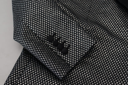 Black Silver Jacquard Slim Fit Jacket Blazer