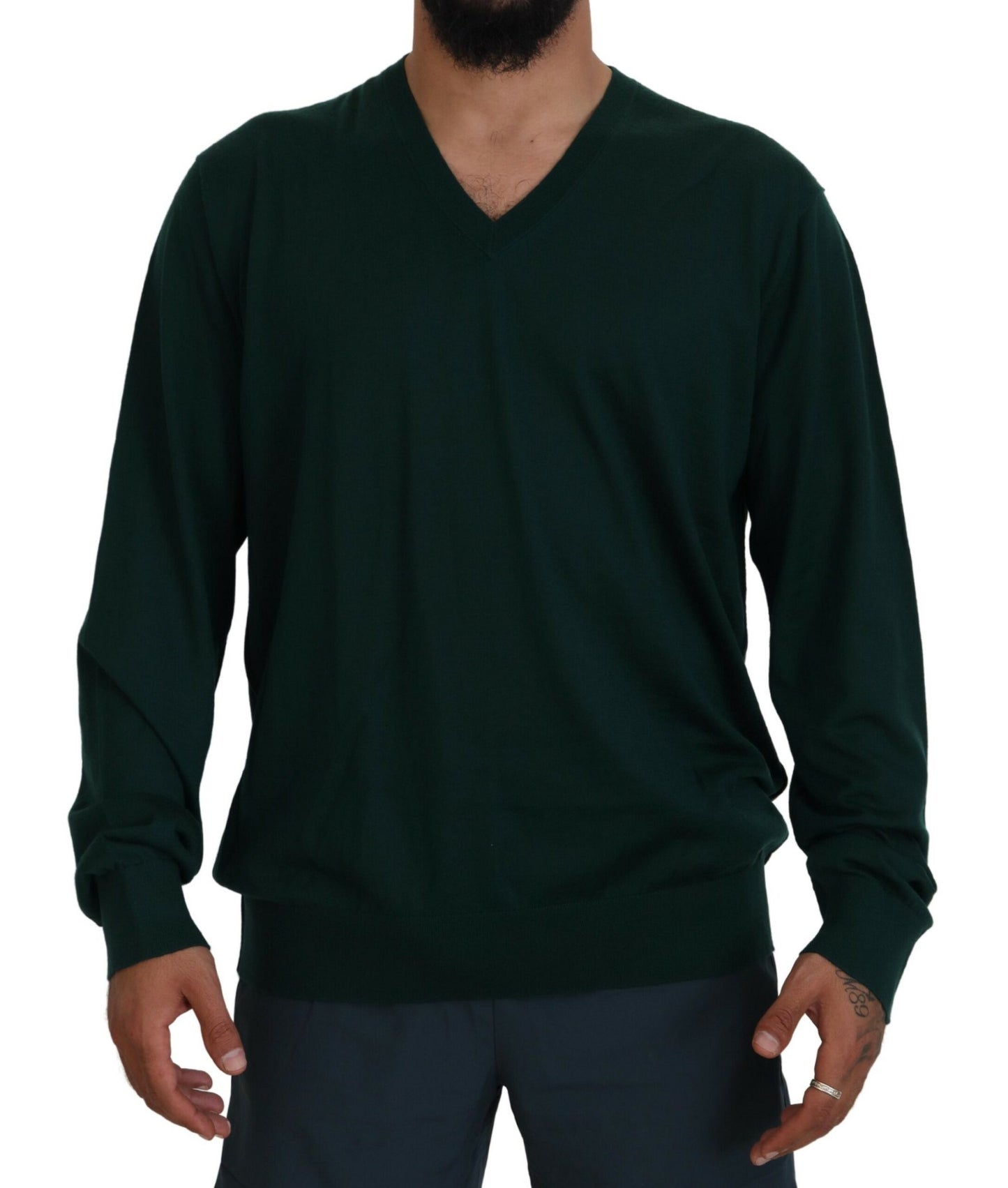 Green Cashmere V-neck Pullover Sweater