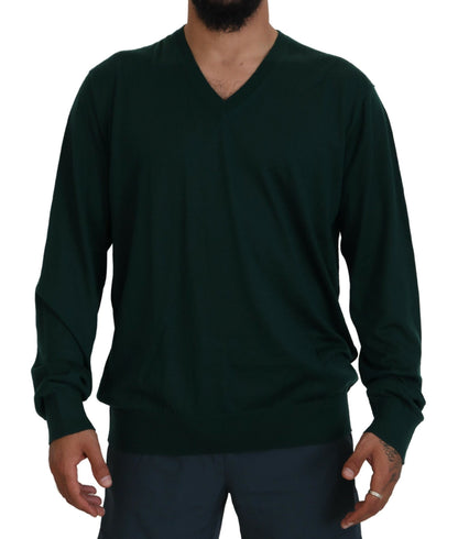 Green Cashmere V-neck Pullover Sweater