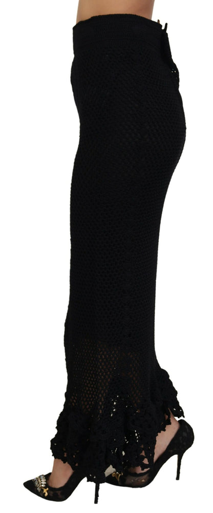 Black Knitted Cotton High Waist Mermaid Skirt