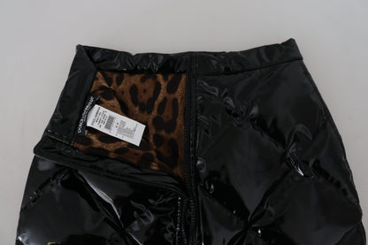 Shiny Black High Waist A-line Mini Skirt