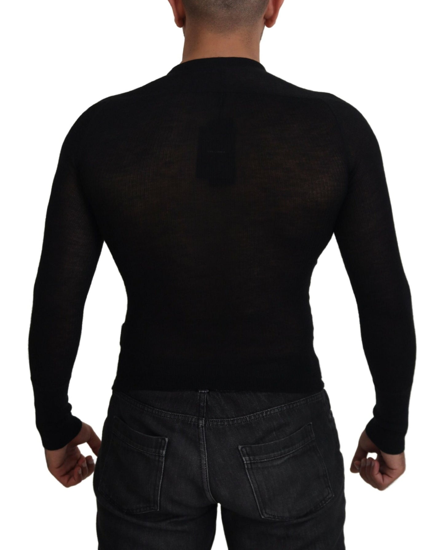 Black Cashmere Button Pullover Sweater