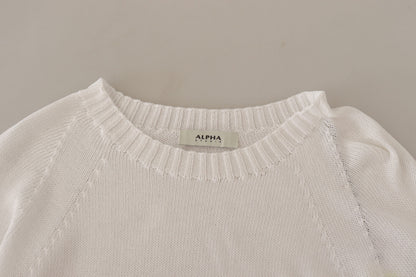 White Long Sleeves Crewneck Pullover Sweater