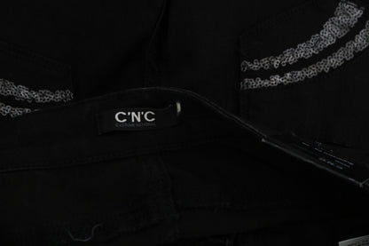 Black Sequined Mid Waist Slim Fit Denim Jeans