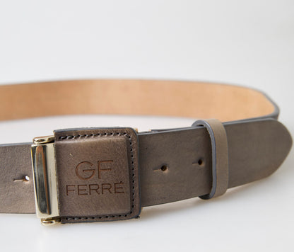 Brown Leather Fashion Logo Buckle Waist Belt