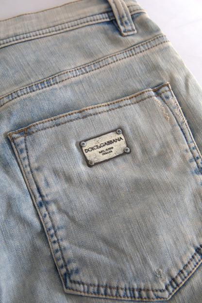 Blue Washed Cotton Mid Waist Skinny Jeans