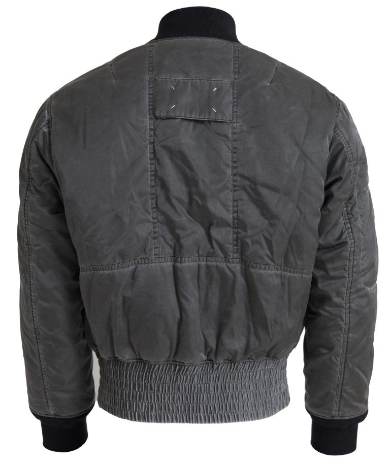 Gray Bomber Zipper Pocket Sleeves Jacket