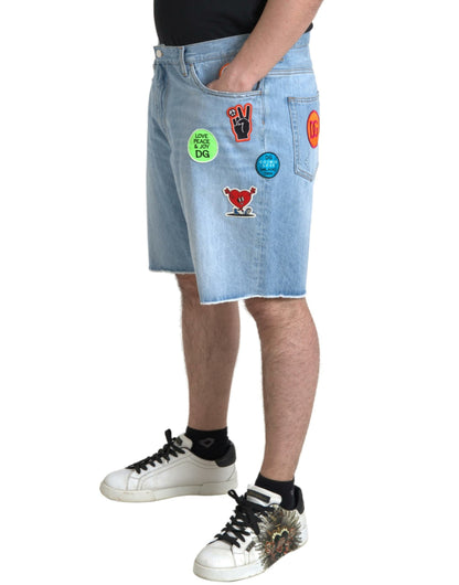 Light Blue Cotton Men Bermuda Denim Shorts