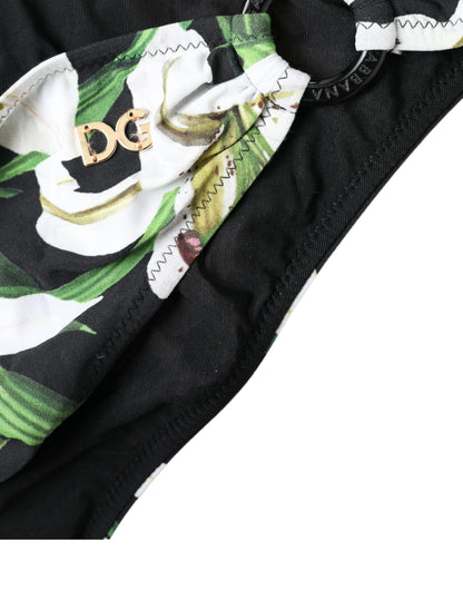 Black Lily Print Swimwear Bottom Beachwear Bikini