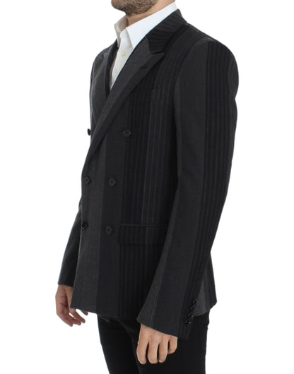 Gray striped wool stretch blazer