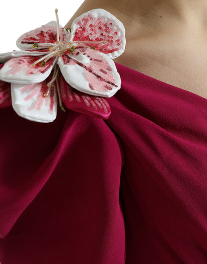 Purple Flower Embellished One Shoulder Dress