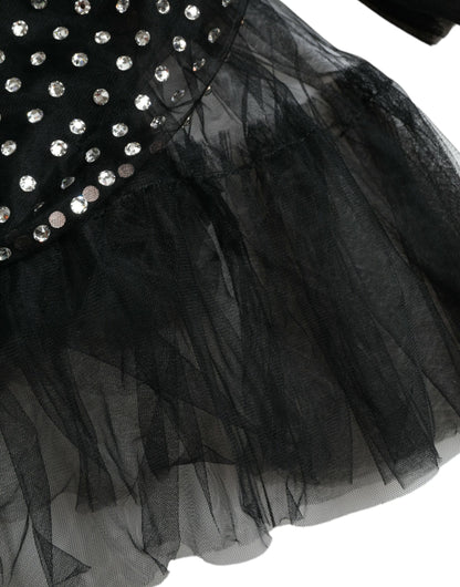 Black Crystal Embellished A-line Gown Dress