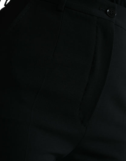 Black Wool High Waist Tapered Pants