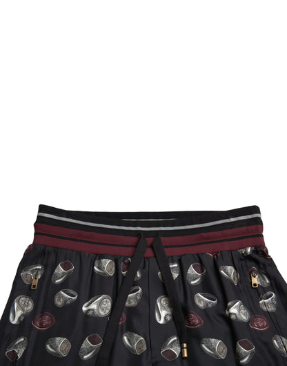 Black Ring Silk Jogging Trousers Pants