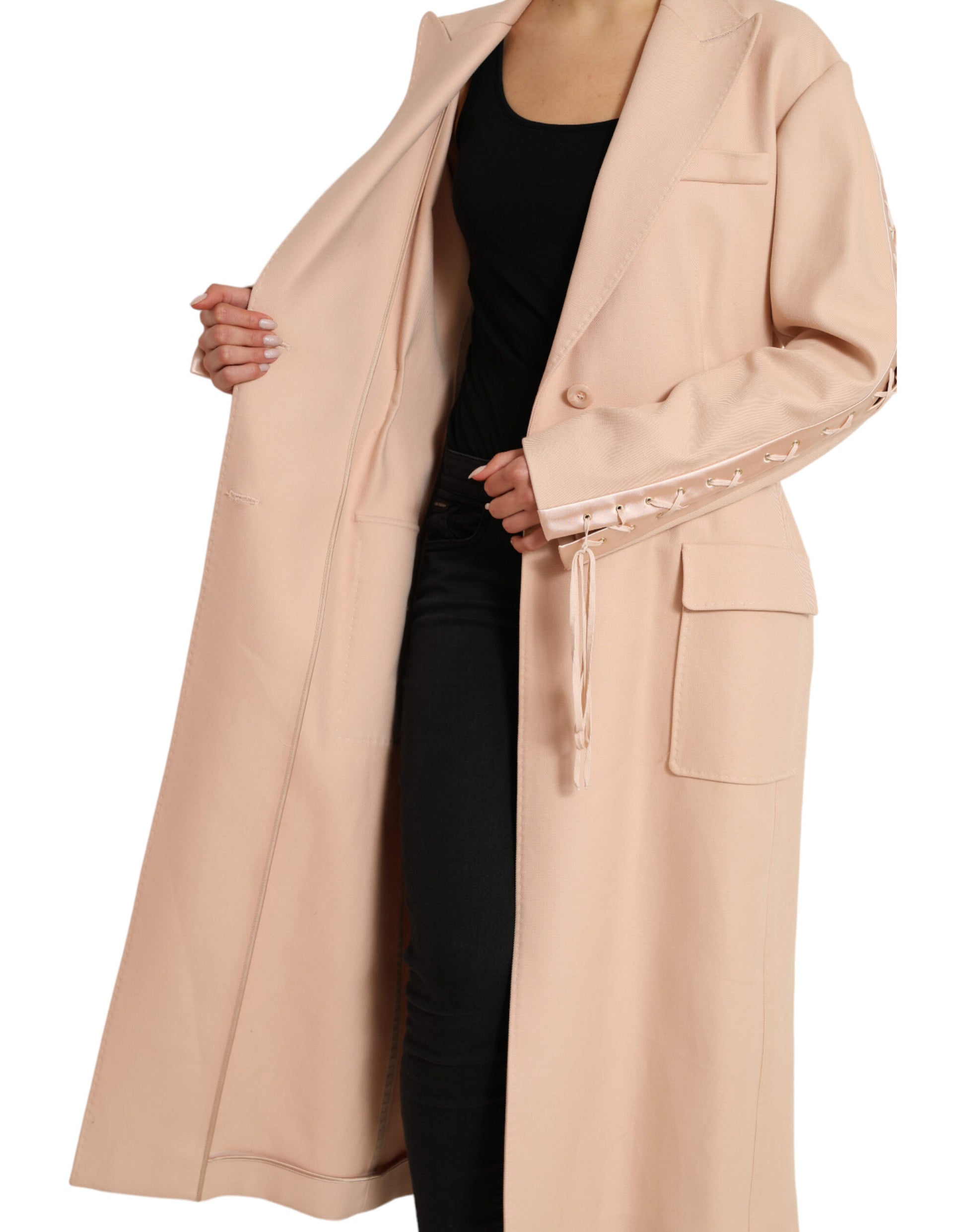 Beige Cotton Single Breasted Long Coat Jacket