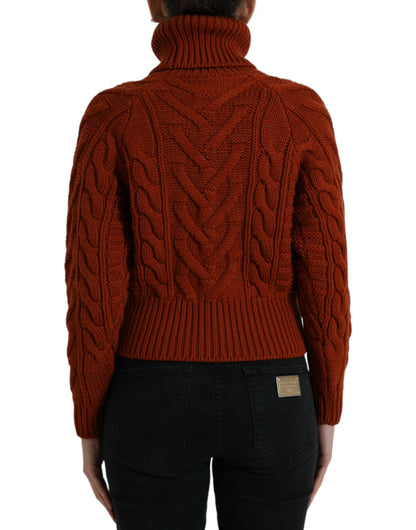 Brown Wool Knit Turtleneck Pullover Sweater