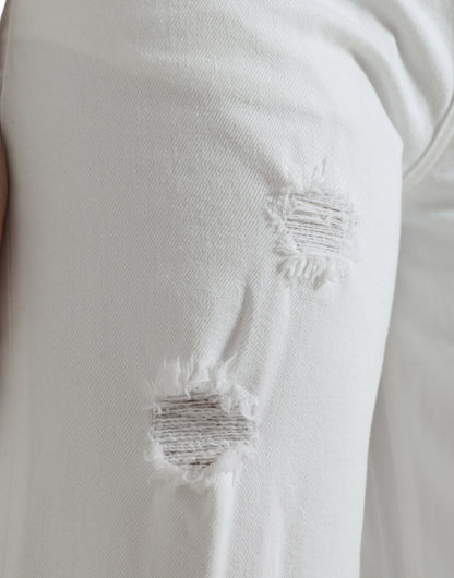 White Cotton Cropped Wide Leg Denim Jeans