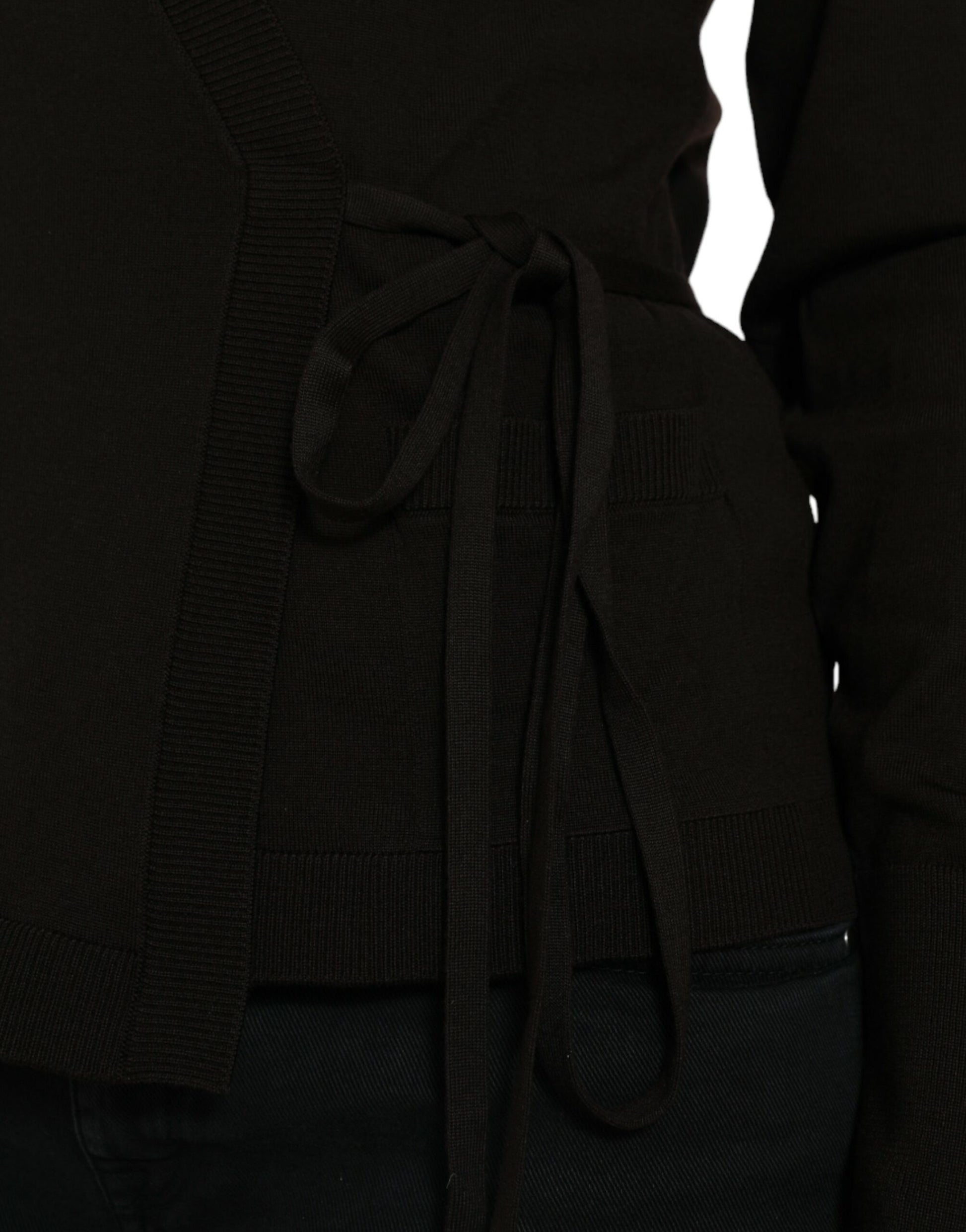 Black Wool V-neck Crossed Cardigan Sweater