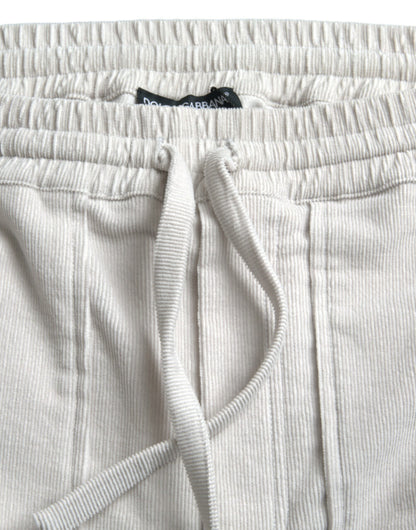Beige Cotton Corduroy Logo Bermuda Shorts