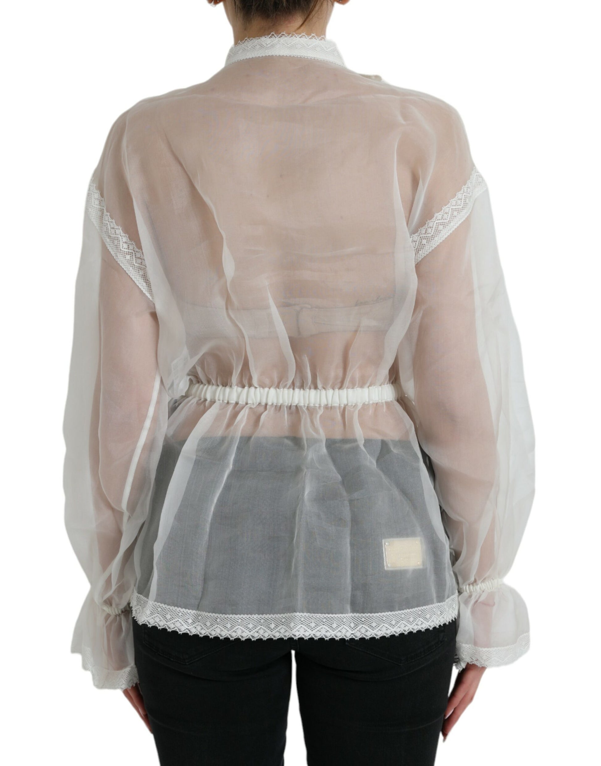 White Silk Long Sleeves Ascot Collar Top