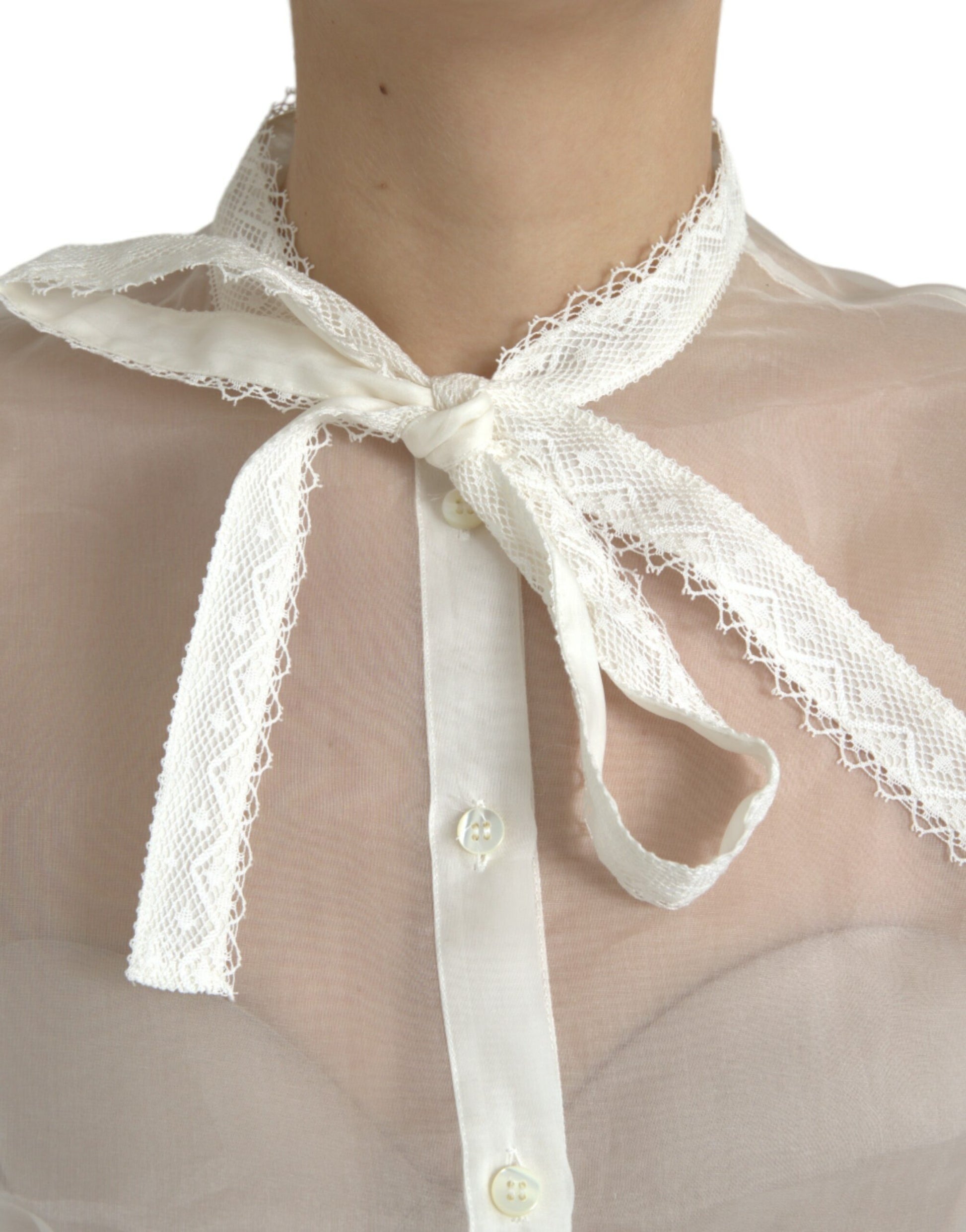 White Silk Long Sleeves Ascot Collar Top