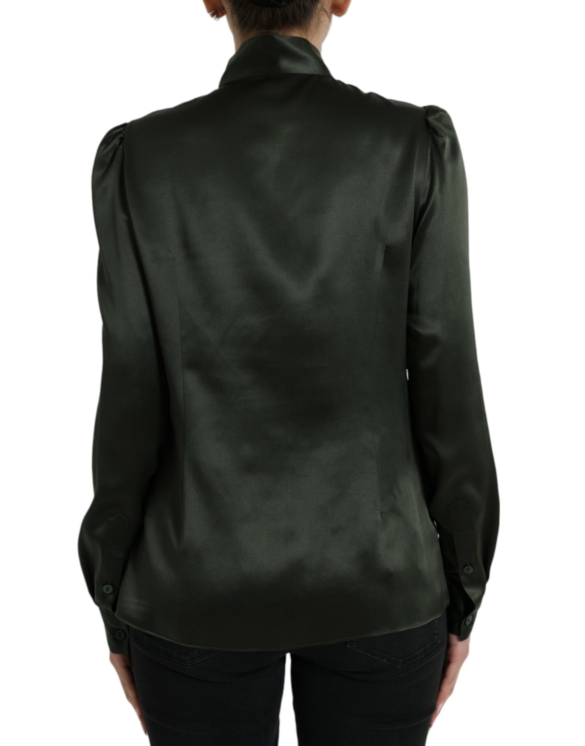 Gray Long Sleeves Ascot Collar Blouse Top