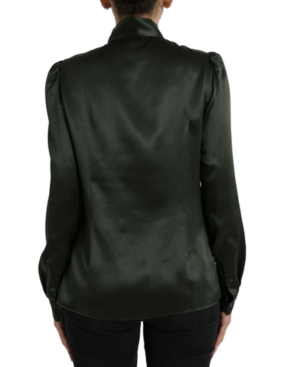 Gray Long Sleeves Ascot Collar Blouse Top