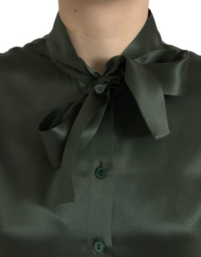 Gray Long Sleeves Ascot Collar Blouse Top